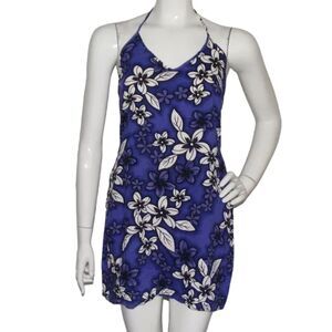 AQUA BLUES Dress, 13 JR, Purple/White, Strappy, Floral, Short/Mini, Halter top